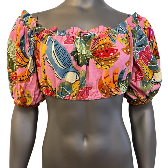 FARM Rio Tops - Farm Rio Crop Top S Tropical Maximalist Colorful Linen Viscose Anthropologie